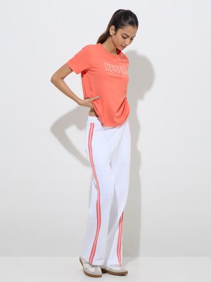 Studiofit Orange Text Design Cotton T-Shirt