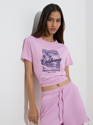 Studiofit Pink Text Design Cotton T-Shirt
