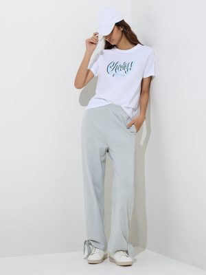 Studiofit White Text Design Cotton T-Shirt