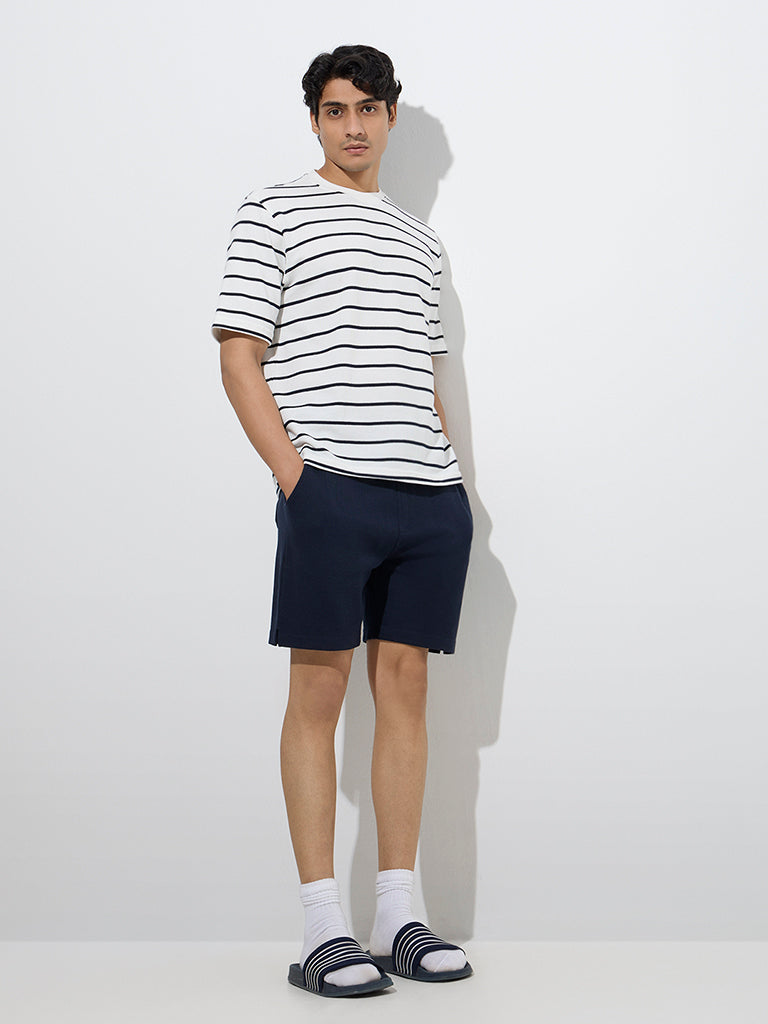 WES Lounge White Striped Relaxed-Fit Cotton-Blend T-Shirt - Image 2