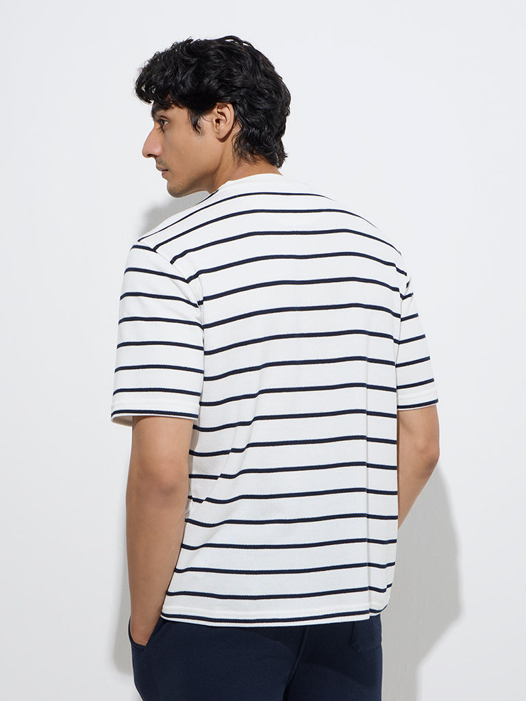 WES Lounge White Striped Relaxed-Fit Cotton-Blend T-Shirt - Image 4