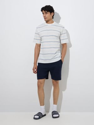 WES Lounge White Stripe Relaxed-Fit Cotton-Blend T-Shirt