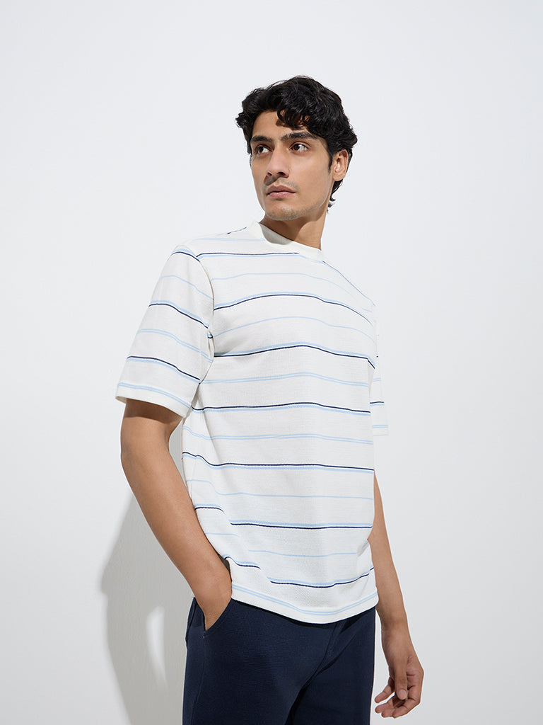 WES Lounge White Stripe Relaxed-Fit Cotton-Blend T-Shirt - Image 2