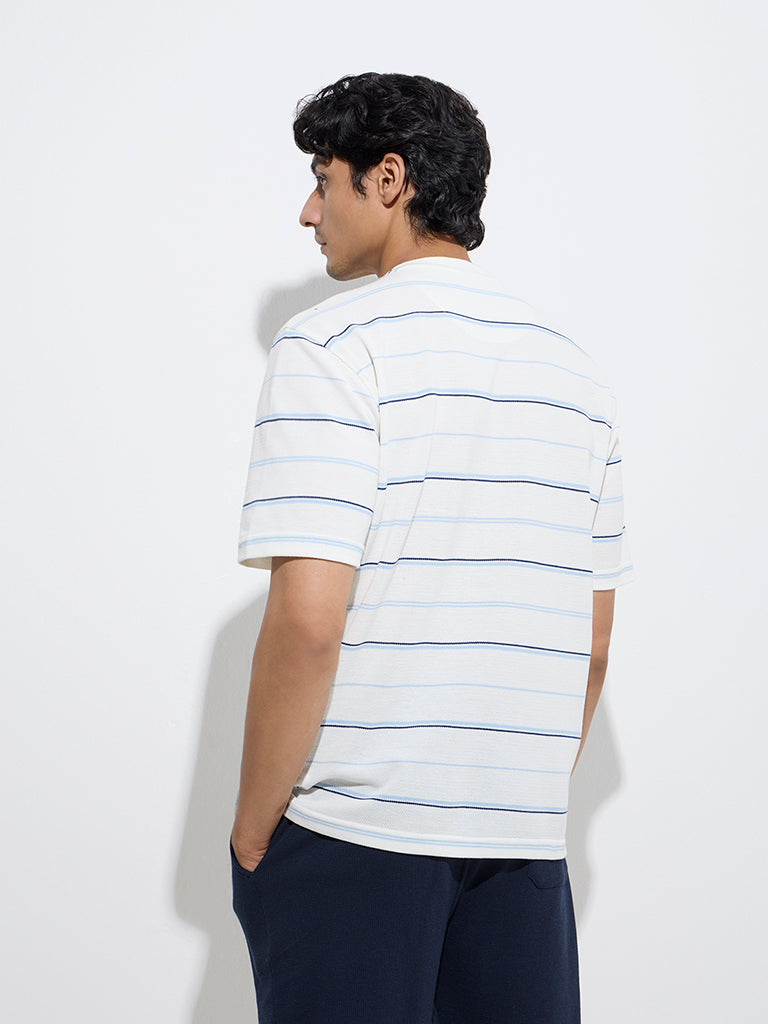 WES Lounge White Stripe Relaxed-Fit Cotton-Blend T-Shirt - Image 4