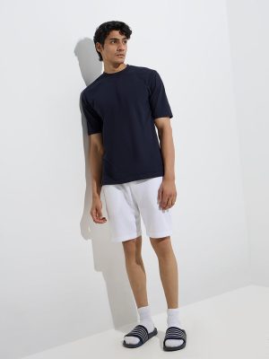 WES Lounge Navy Solid Relaxed-Fit Cotton-Blend T-Shirt