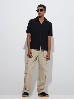 Nuon Beige Relaxed-Fit Mid-Rise Cotton Chinos