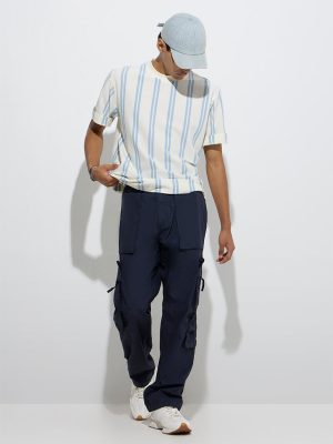 Nuon Navy Cargo-Style Relaxed-Fit Mid-Rise Cotton Chinos