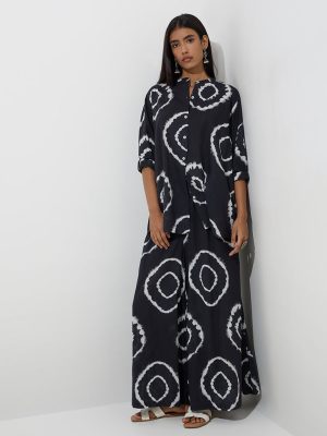 Utsa Black Abstract Pattern Cotton Palazzos