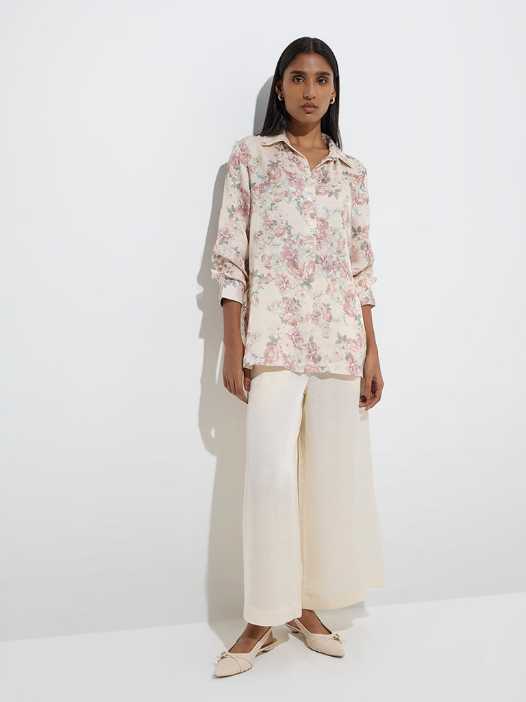 Zuba Beige Solid Palazzos