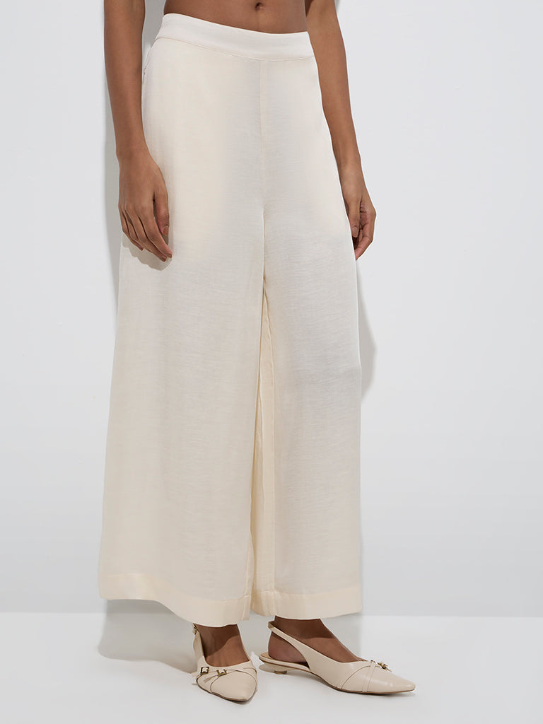 Zuba Beige Solid Palazzos - Image 2