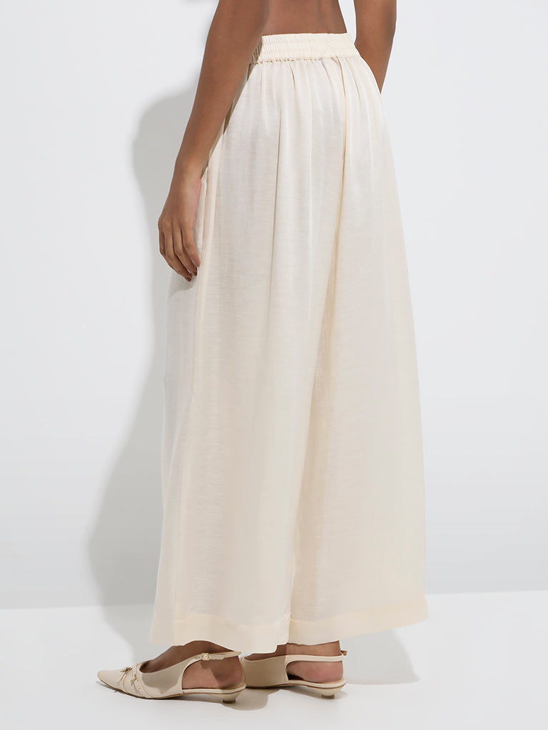 Zuba Beige Solid Palazzos - Image 4