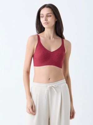 Wunderlove Red Floral Lace Design Invisible Padded Bra