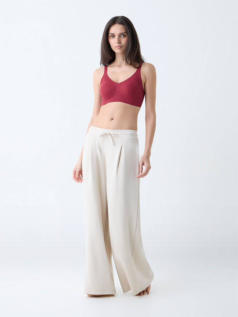 Wunderlove Red Floral Lace Design Invisible Padded Bra - Image 2