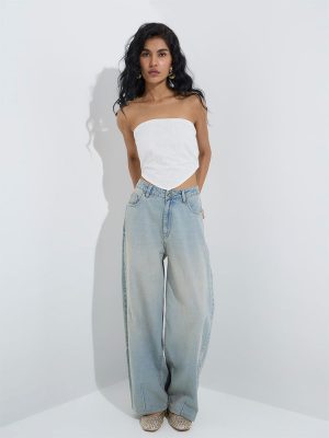 Nuon White Schiffli Detailed Cotton Top