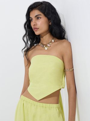 Nuon Lime Solid Cotton-Blend Top