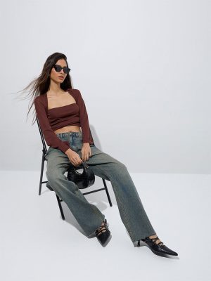 Nuon Brown Ruched Crop Top