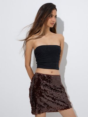 Nuon Black Ruched Mesh Tube Top