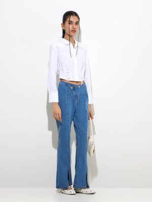 Nuon White Criss-Cross Detailed Cotton Shirt