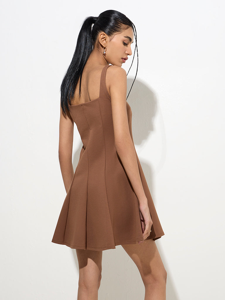 Nuon Brown Solid A-Line Dress - Image 5