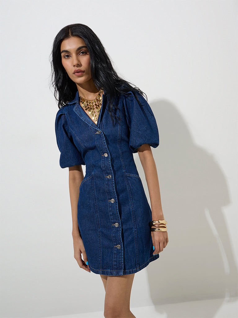 Nuon Dark Blue Denim Shirt Dress - Image 2
