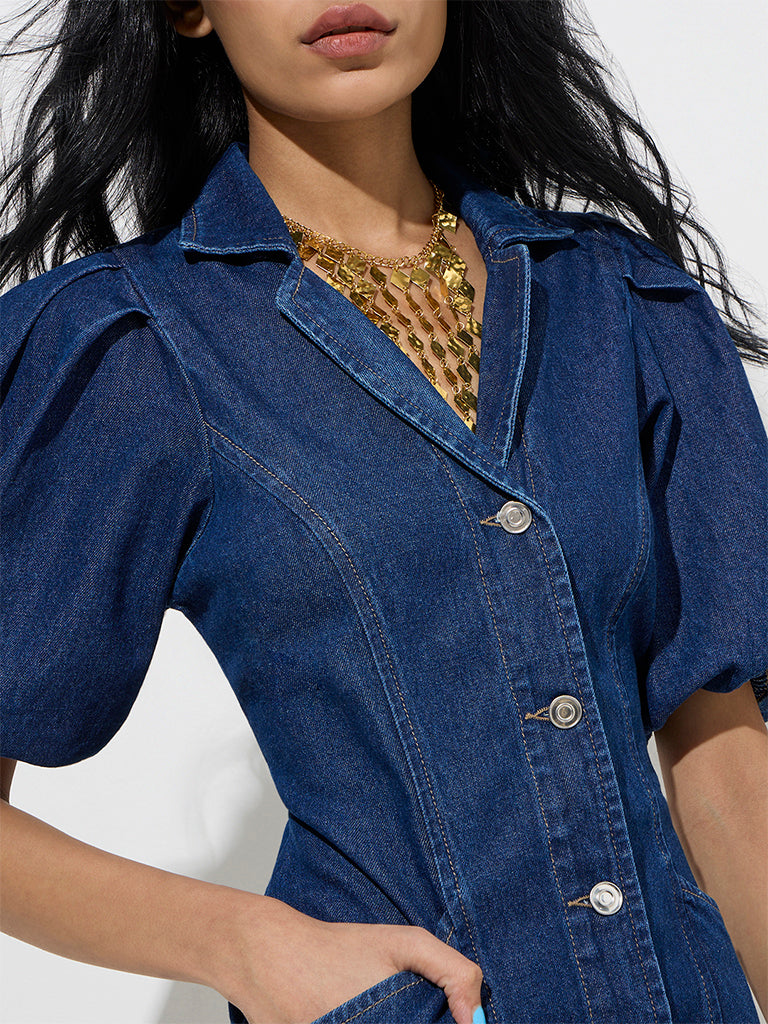 Nuon Dark Blue Denim Shirt Dress - Image 3