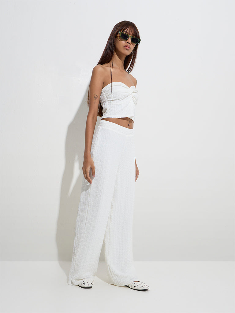 Nuon White Crinkle-Textured Bandeau Top