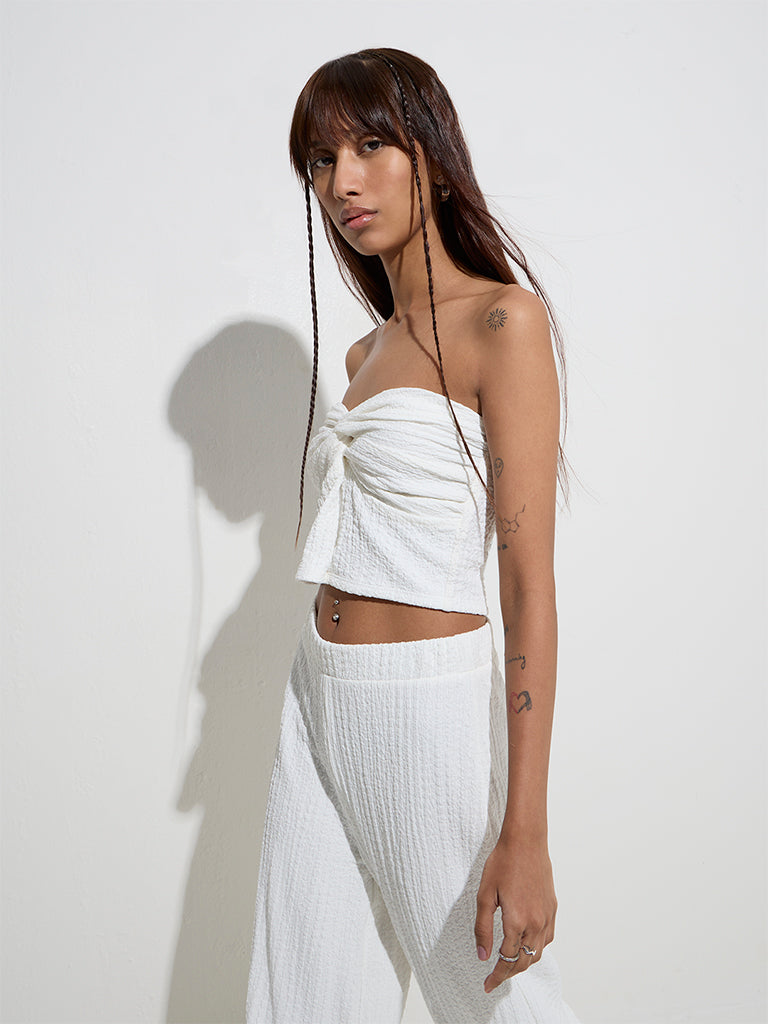 Nuon White Crinkle-Textured Bandeau Top - Image 2