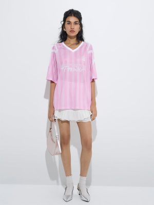 Nuon Pink Text Design Jersey T-Shirt