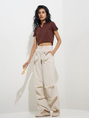 Nuon Brown Cotton-Blend T-Shirt