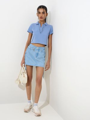 Nuon Blue Solid Cotton-Blend T-Shirt