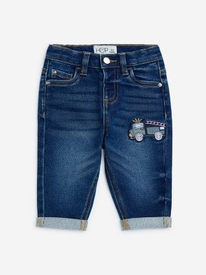 HOP Baby Blue Faded Slim-Fit Mid-Rise Jeans