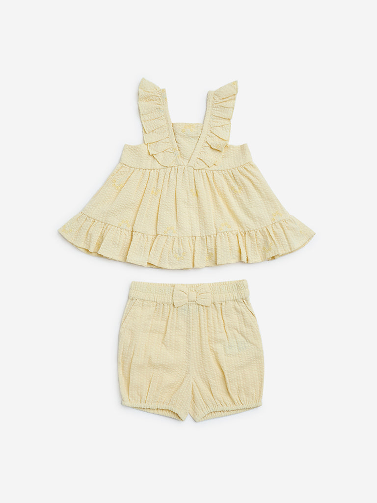HOP Baby Yellow Seersucker Cotton Top and Shorts Set - Image 2