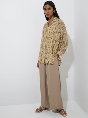 Zuba Beige Solid Palazzos
