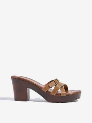 LUNA BLU Tan Multi-Strap Block Sandals