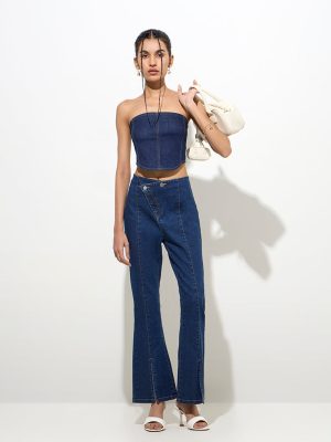 Nuon Dark Blue Corset-Style Denim Tube Top