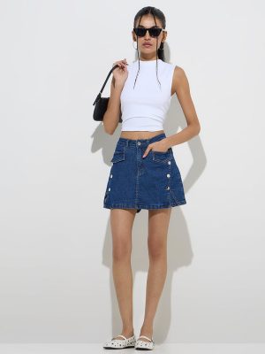 Nuon Dark Blue High-Rise Denim Skirt