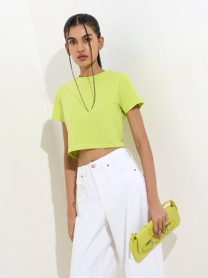 Nuon Lime Solid Cotton-Blend T-Shirt