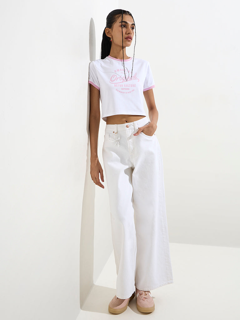 Nuon White Text Design Cotton-Blend T-Shirt - Image 2