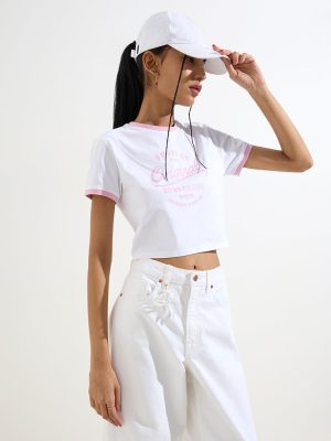 Nuon White Text Design Cotton-Blend T-Shirt