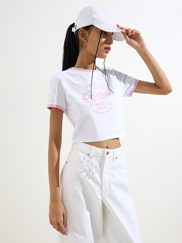 Nuon White Text Design Cotton-Blend T-Shirt