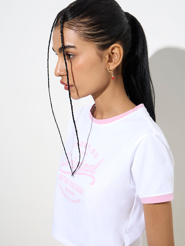 Nuon White Text Design Cotton-Blend T-Shirt - Image 3