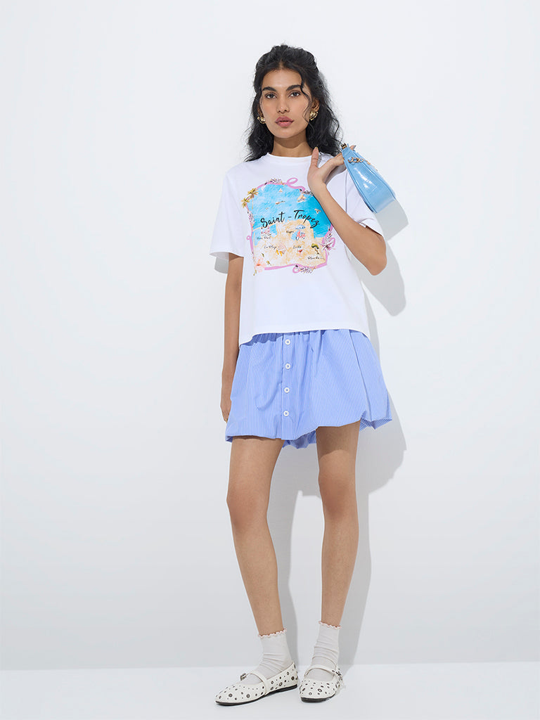 Nuon White Beach-Inspired Cotton T-Shirt
