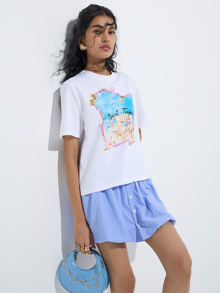 Nuon White Beach-Inspired Cotton T-Shirt - Image 2
