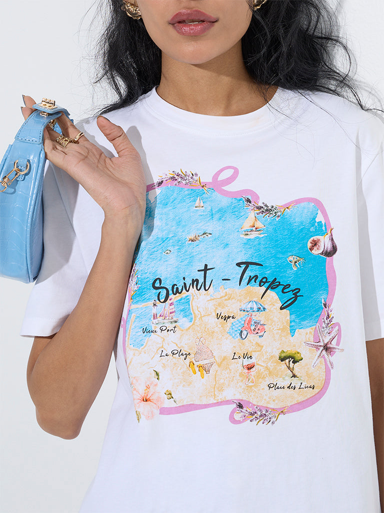 Nuon White Beach-Inspired Cotton T-Shirt - Image 3