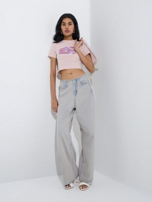 Nuon Light Pink Typographic Cotton T-Shirt