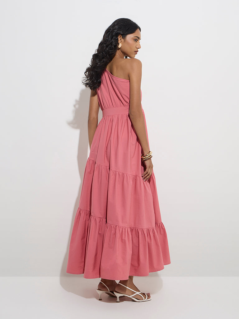 LOV Pink One-Shoulder Cotton Tiered Dress - Image 4