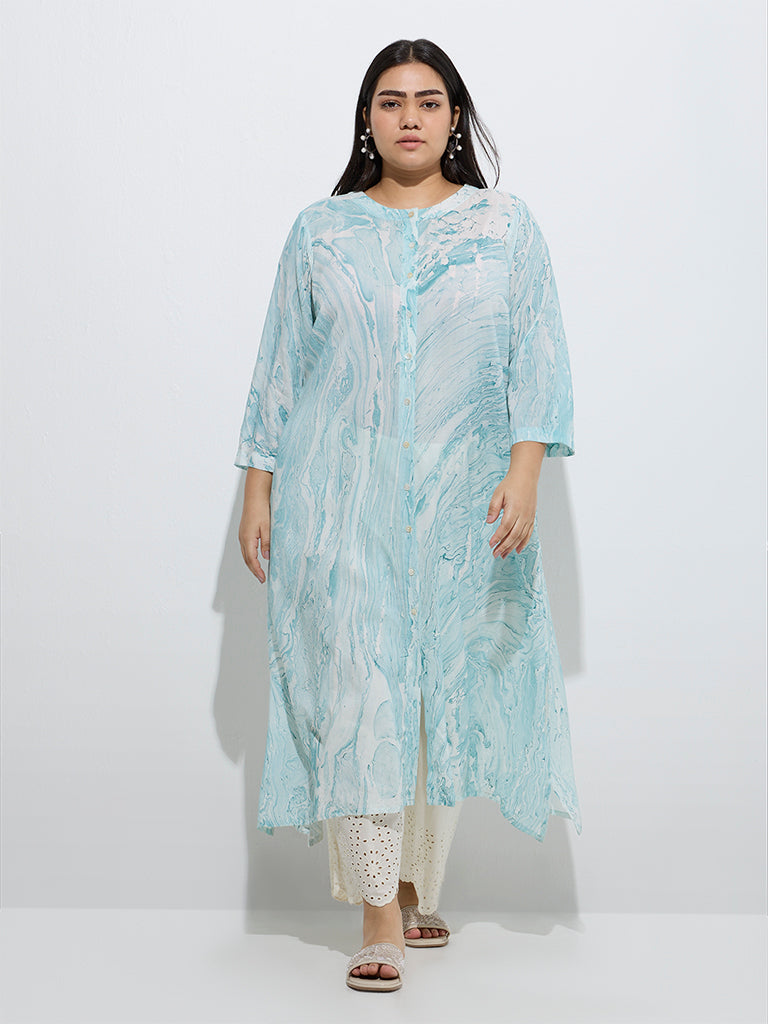 Diza Teal Marble Printed A-Line Kurta