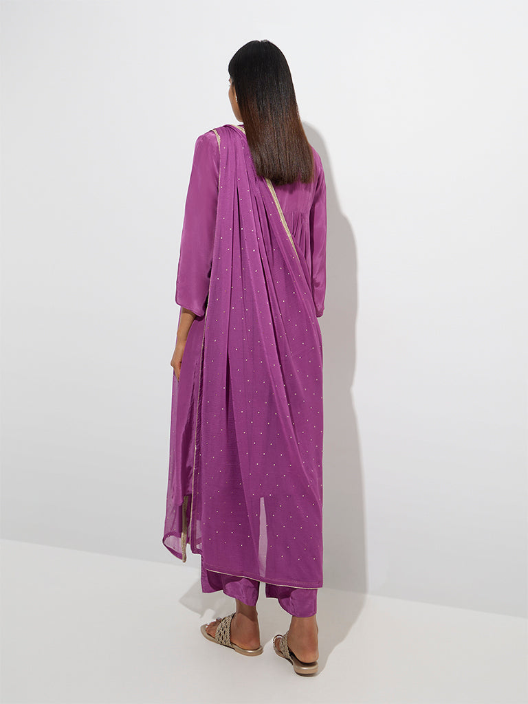 Vark Purple Floral Embroidered A-Line Ethnic Set - Image 4
