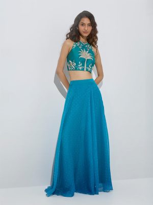 Vark Blue Embellished Skirt