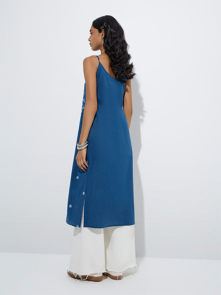 Utsa Indigo Floral Embroidered Straight Kurta - Image 4